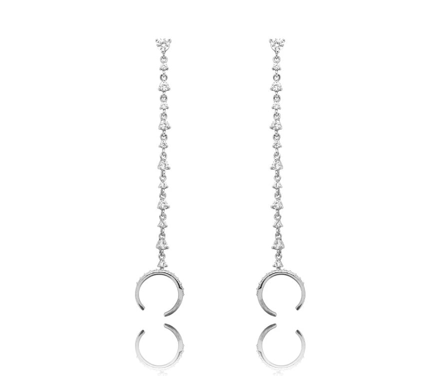 עגילים נופלים לונה- כסף