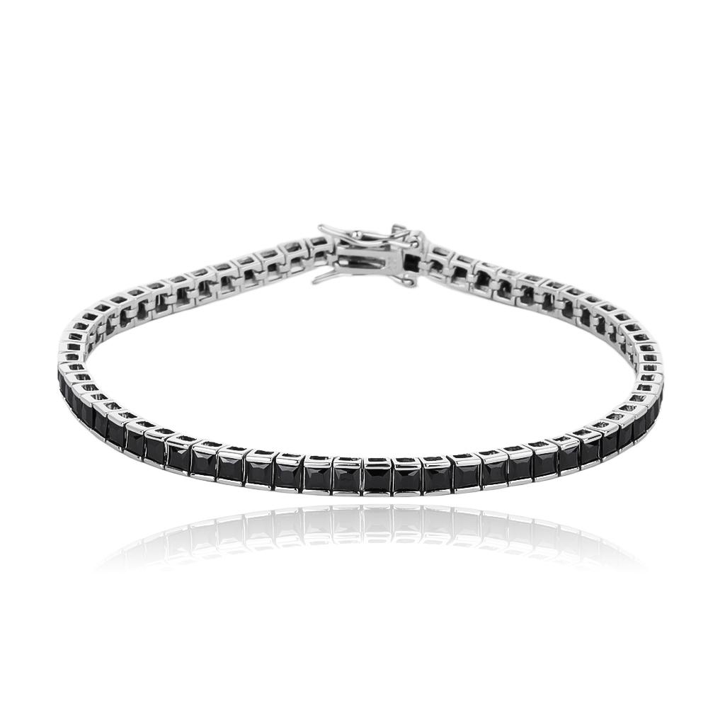 צמיד טניס לגבר משובץ אבני זרקון באיכות 5A -כסף 925 וציפוי שחור