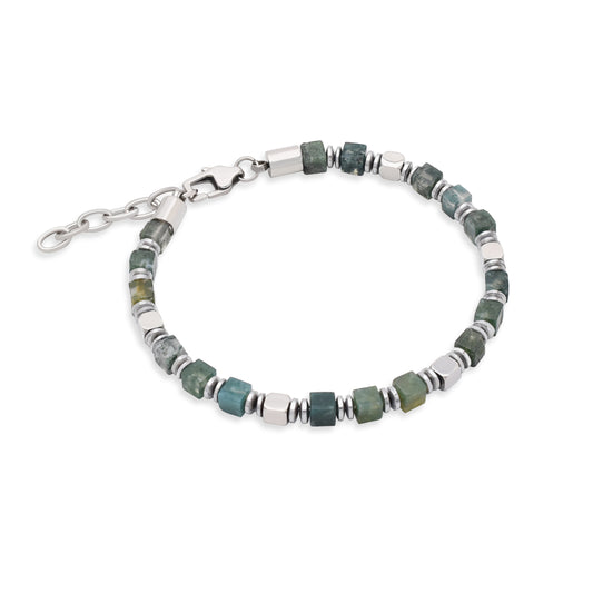 צמיד אבני חן מרובעות לגבר בגווני אפור ותכלת